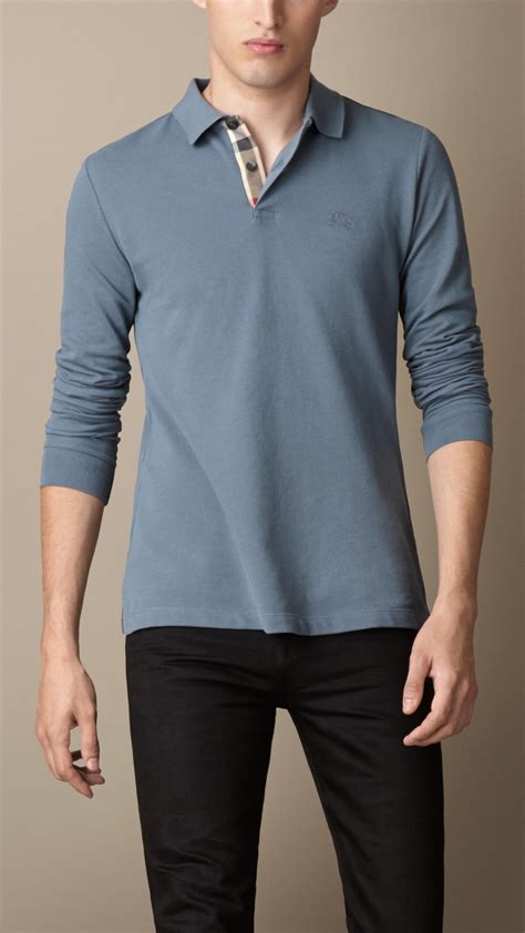 mens burberry ribbed collar long sleeve shirt|Burberry polo shirts for men.